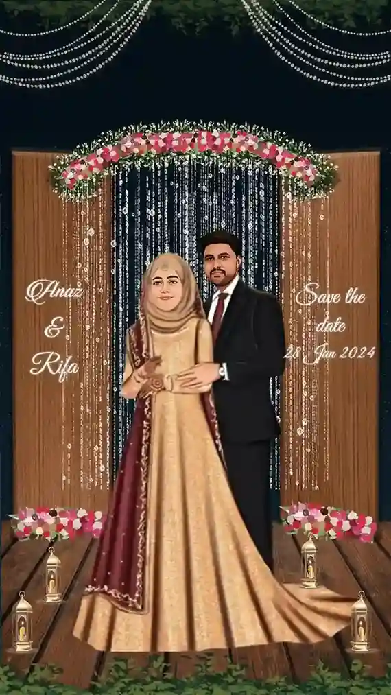 Muslim Caricature Wedding Invitation Video Designs