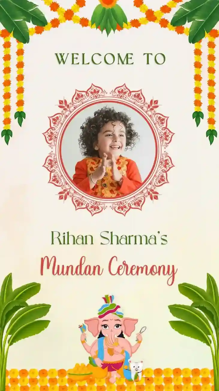 Cute Mundan Ceremony Invitation Video with Baby Caricature