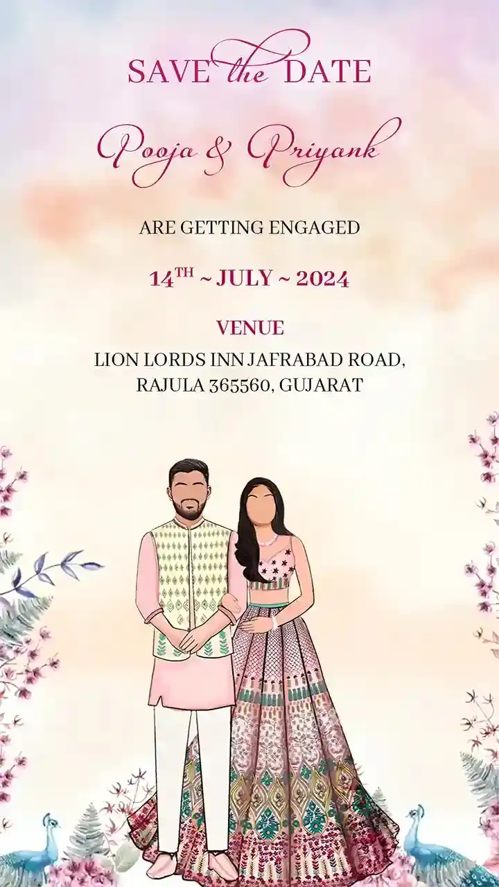 Mordern Save The Date Engagement Caricature Invitation Video