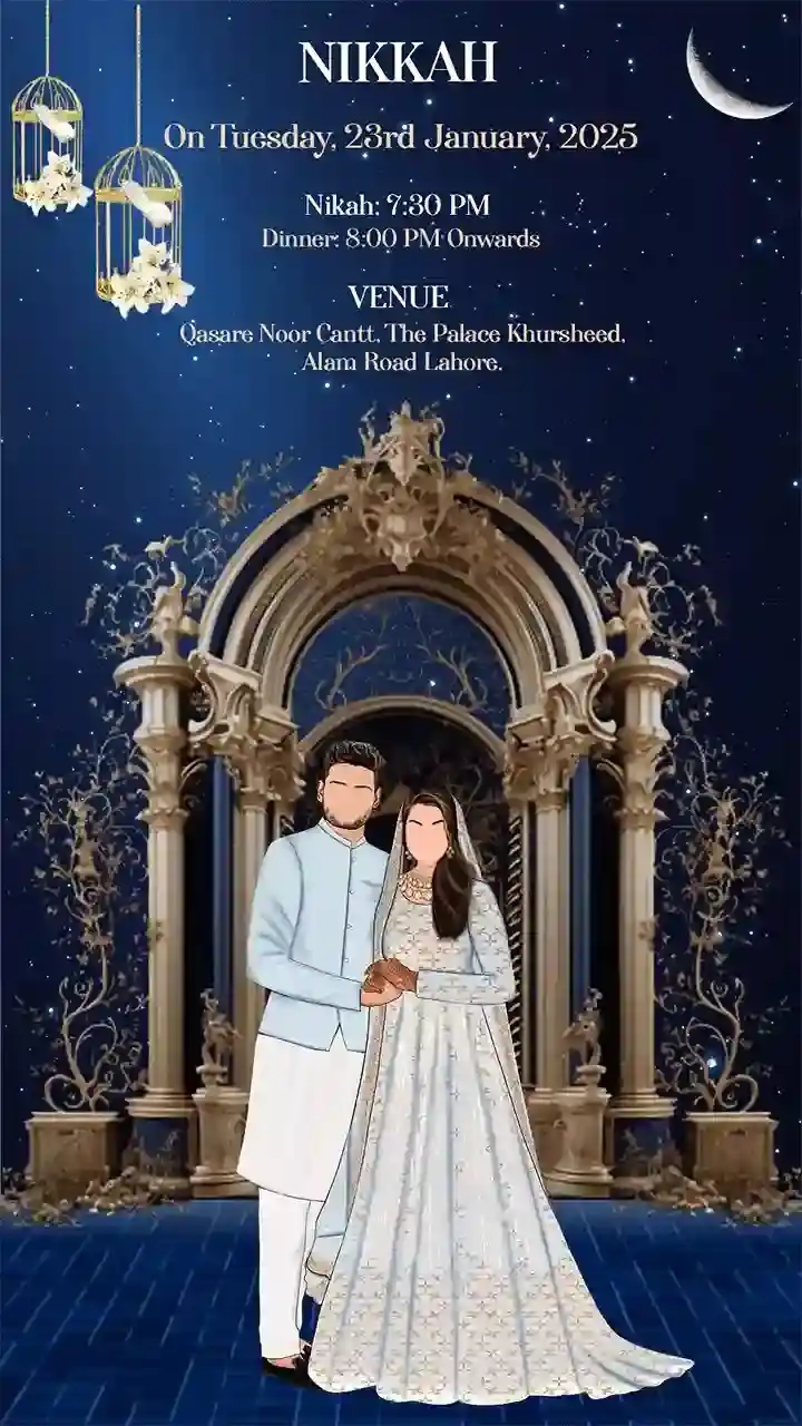 Caricature Muslim Wedding Invitation Video with Moon Design