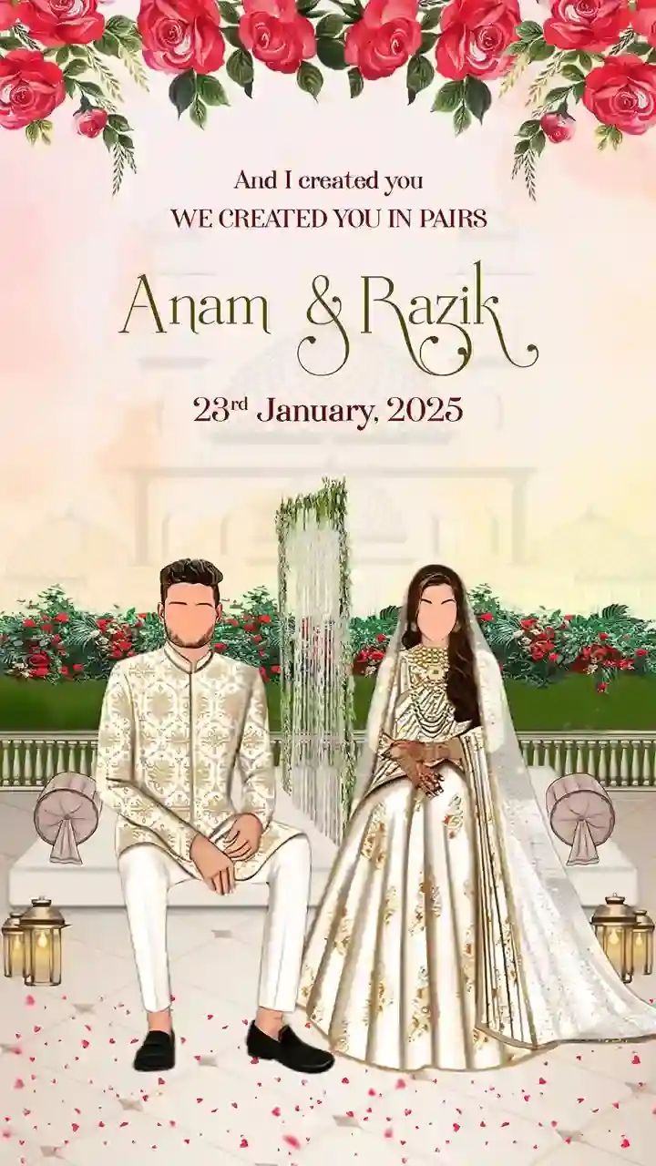 Elegant Caricature Muslim Nikah Ceremony Invitation Video