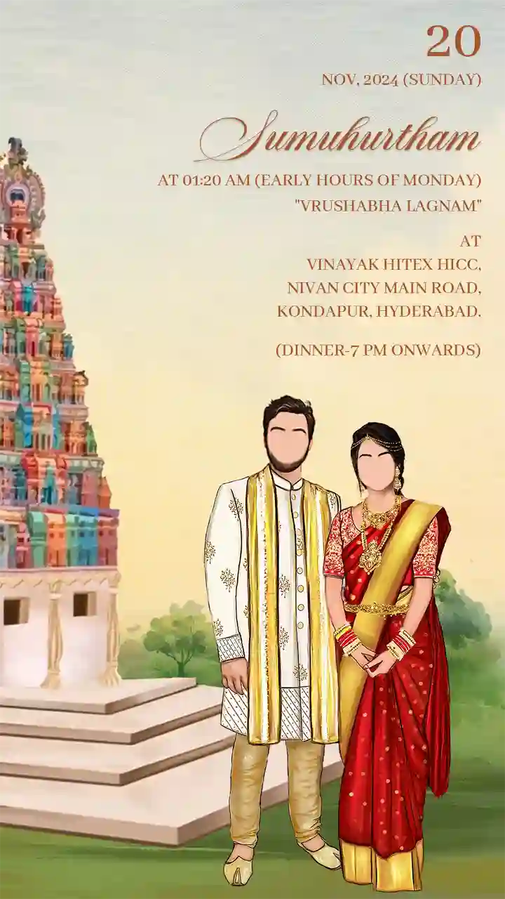 Caricature South Indian Digital Wedding Invitation Video