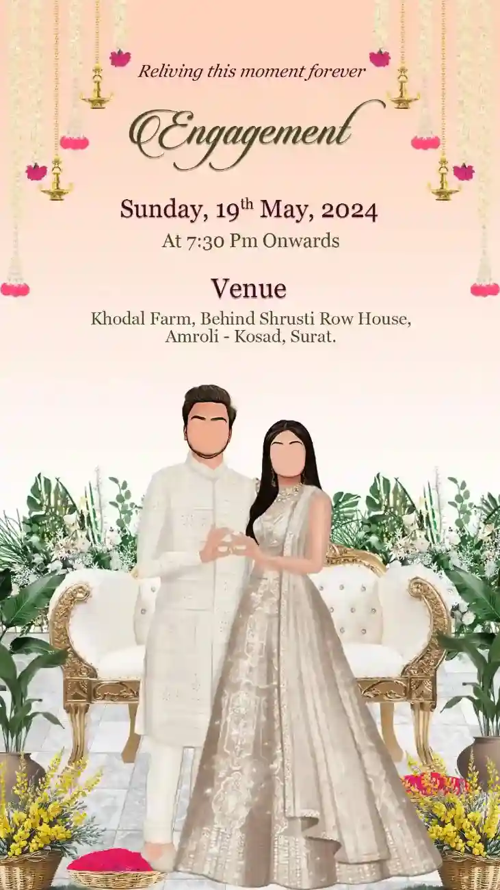 Digital Caricature Engagement Invitation Video Maker Online