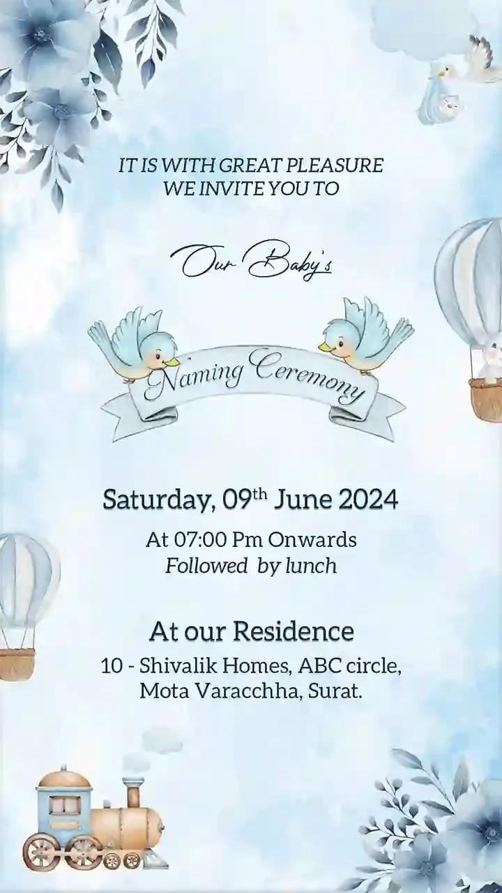 Modern Naming Ceremony Caricature Invitation Video Online